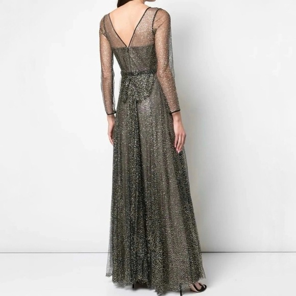Marchesa Notte 6 Long Sleeve
Glitter Tulle Evening Gown Gold Black - Picture 3 of 9